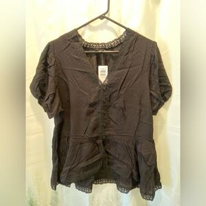 Torrid Black Button-Down Blouse with Lace Detail